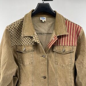 DG2 Diane Gilman Denim Jacket‎ Stars Stripes Brown Size 3X